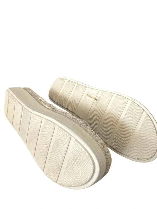 Laura Biagiotti Platform Size 37 Beige & Black Leather Straps Gold Sandals - Picture 5 of 6